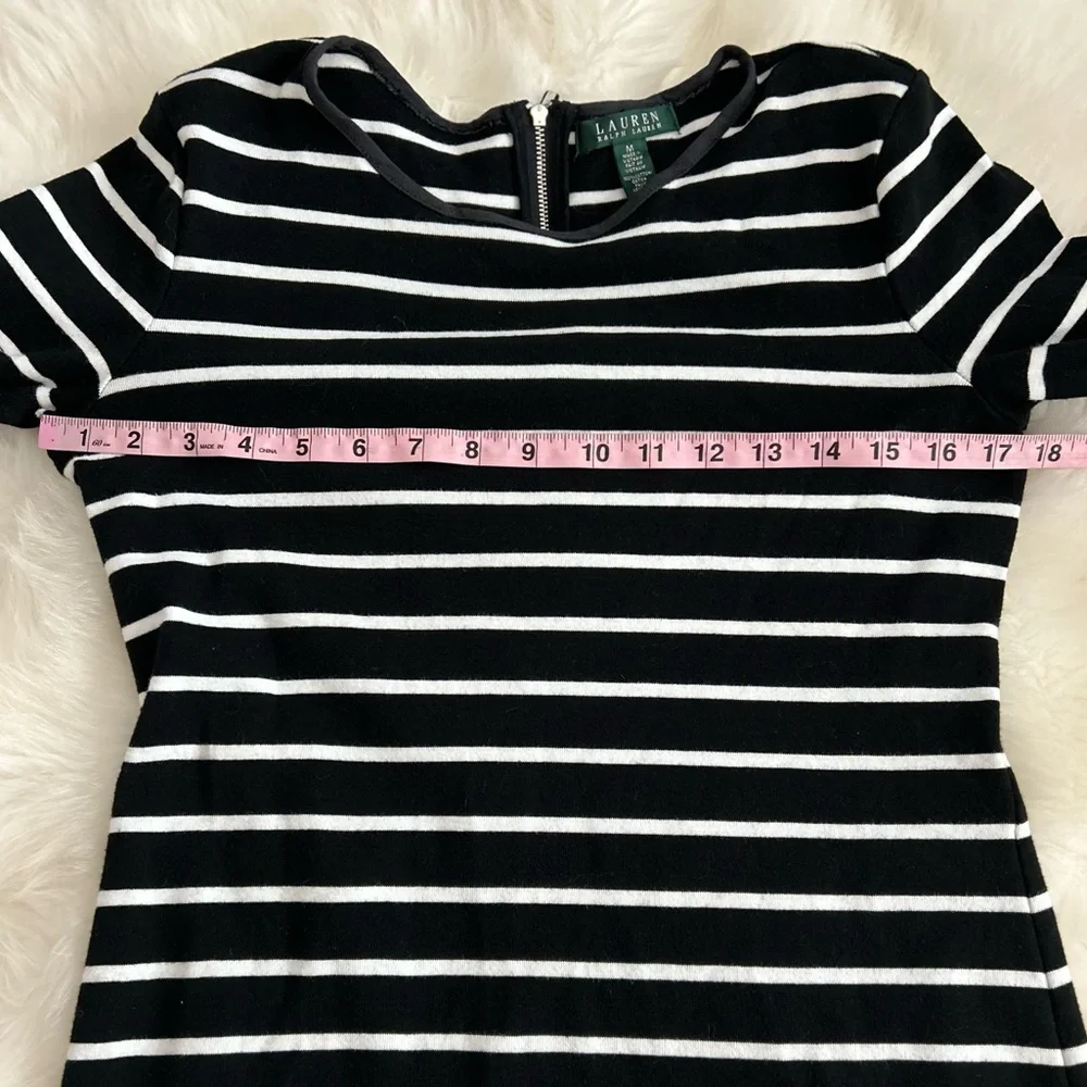 Ralph Lauren Black and White Sheath Dress 3/4 Sleeve Crew Neck